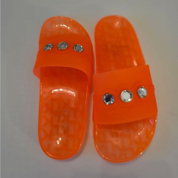 BRAND NEW KARL LAGERFELD TEAL SLIDE with CRYSTAL DETAILS SANDAL R3 - Picture 9 of 15